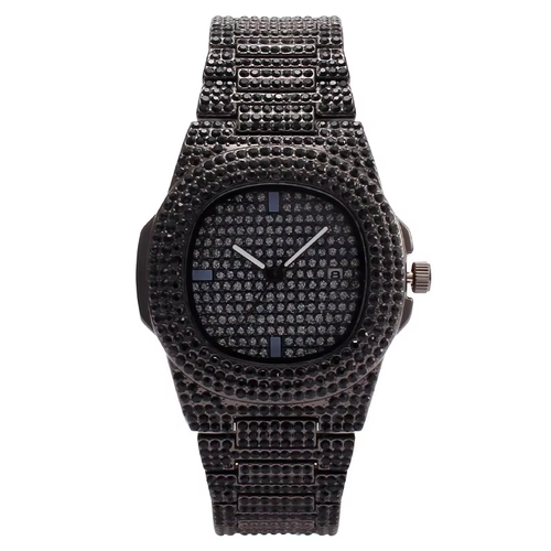 Iced Out Full CZ Diamond Wristwatch Set - 5-Tone Bling Hip Hop Luxury Watches with Crystal-Encrusted Band