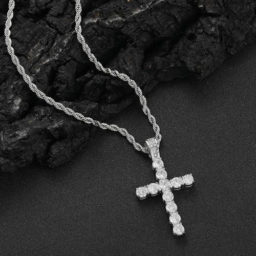 Hip-Hop Rhinestone Cross Pendant Necklace