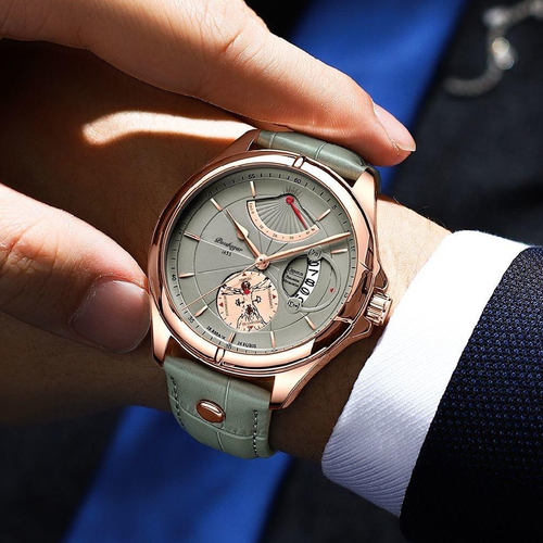 Poedagar Men's Mechanical Watch Rose Gold Waterproof Luxury Wristwatch 2024 New Fashion Business Style Leather Strap