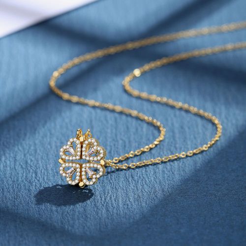 Transformable Four Leaf Clover Necklace | 2-in-1 Heart Clavicle Chain | Light Luxury Zircon Necklace for Women
