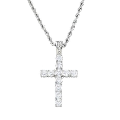 Hip-Hop Rhinestone Cross Pendant Necklace