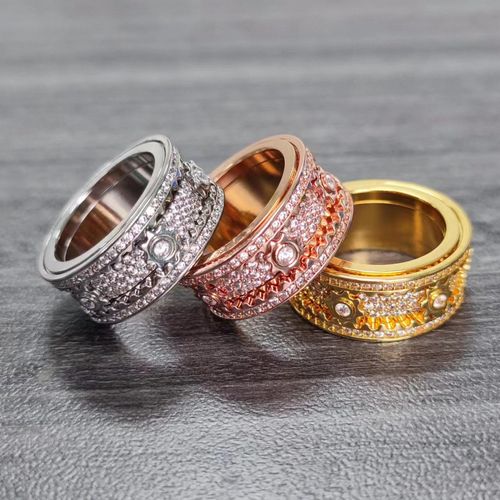 Iced Out Spinner Ring for Women Men - Stainless Steel Cubic Zirconia Stackable Rotating Ring