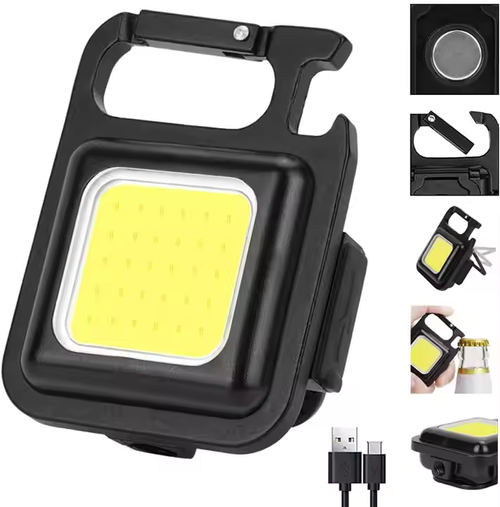 Hot Outdoor Portable Usb Rechargeable Mini Cob Keychain Work Light Hook With Magnet Aluminum Alloy Flashlight Led Camping Lamp