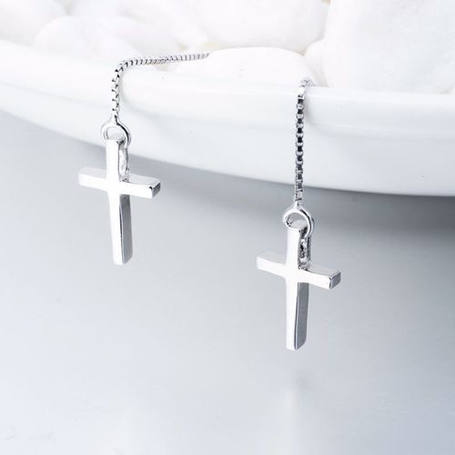 Silver Chris Cross Chain Threader Earrings