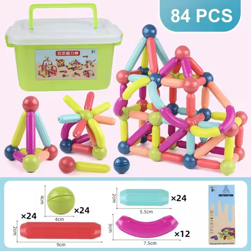 84 pcs Magnetic Stick Building Blocks Toys Games Magnetic Sticks and Balls 3D Magnetic Stick Building for kids