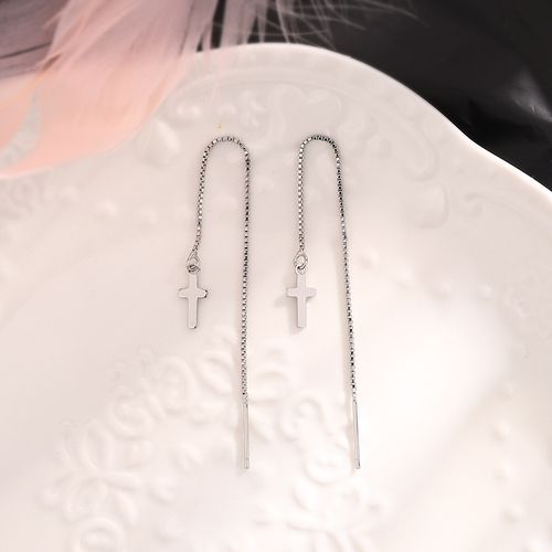 Silver Chris Cross Chain Threader Earrings