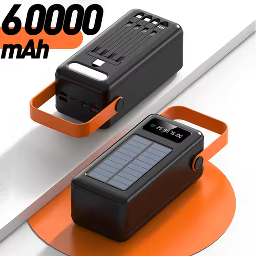 Fast Charging Outdoor Power Bank Solar Energy Display Mobile Phone Charger 60000MAH USB Input LED Display