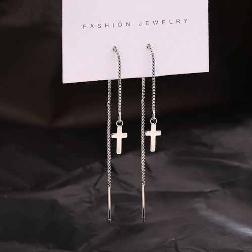 Silver Chris Cross Chain Threader Earrings