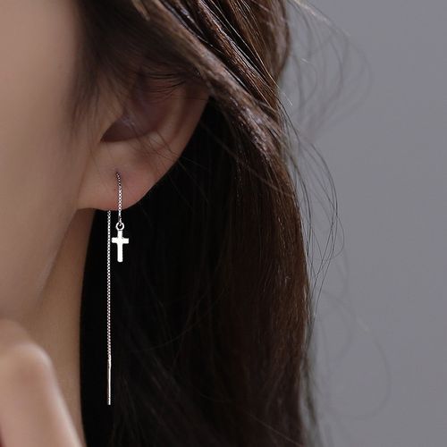 Silver Chris Cross Chain Threader Earrings