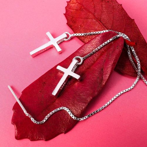Silver Chris Cross Chain Threader Earrings
