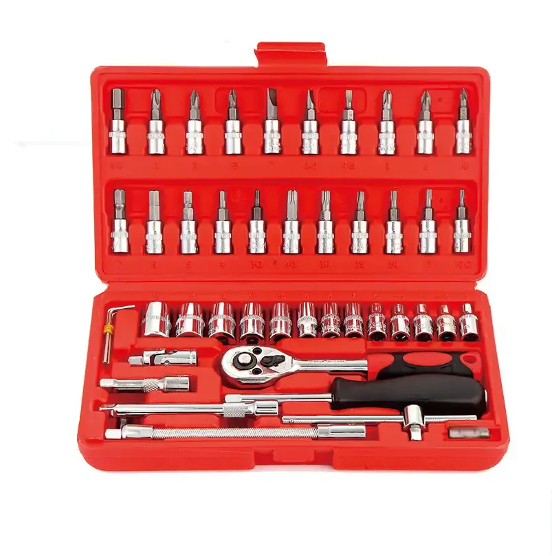 46-piece Auto Repair Tool Set Household Ratchet Wrench Sleeve Socket Screwdriver Tool Box