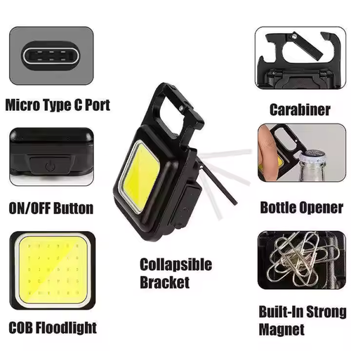 Hot Outdoor Portable Usb Rechargeable Mini Cob Keychain Work Light Hook With Magnet Aluminum Alloy Flashlight Led Camping Lamp