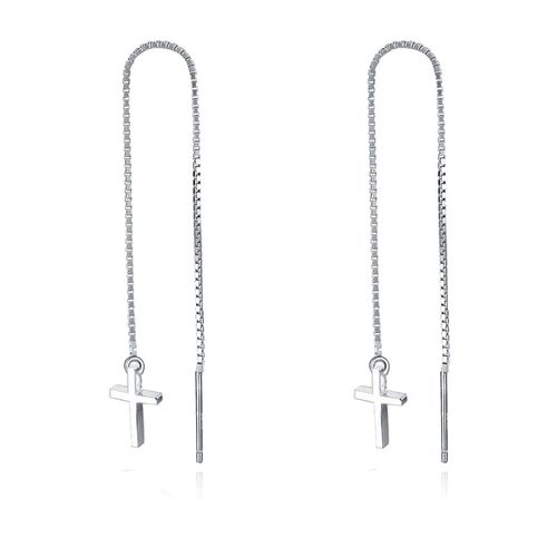 Silver Chris Cross Chain Threader Earrings