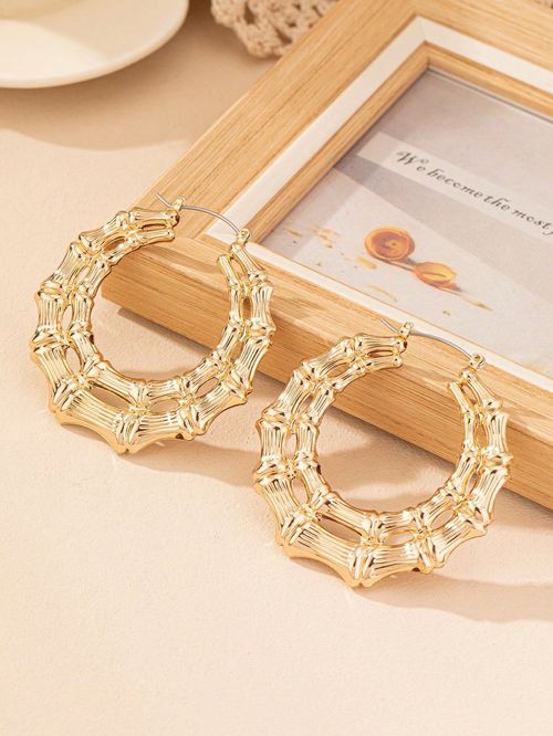 Casting Triangle Bamboo Hoop Earrings for Women Super Large Hollow Gold Silver Plated 80s 90s Oversized Geometric Statement Earrings Costume Jewelry Punk Hip Hop Rapper Style