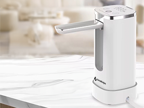 Automatic Water Dispenser Pump for 5 Gallon Bottle - Digital Display, Type-C USB Charging, Portable Electric Water Pump, Foldable Spout (White - Silver- Desk Stand)