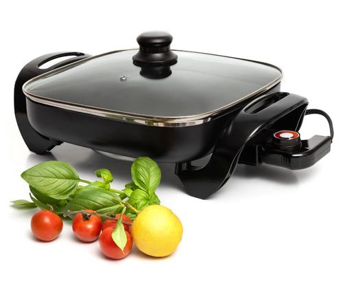 Square Nonstick Electric Skillet With Lid, Aluminum Inch Electric Frying Pan 5Qt, Nonstick Cooking Surface, Adjustable Temperature Control, Vented Glass Lid, Heat-Resistant Handle