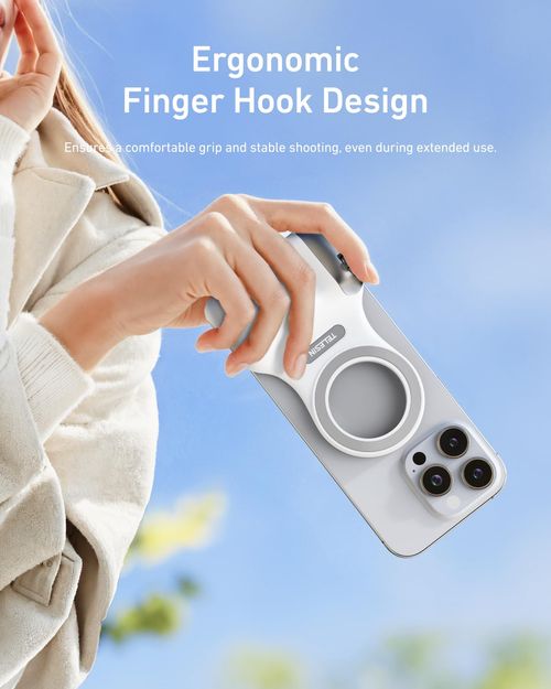 TELESIN Fun Shot Magnetic Phone Camera DSLR Style Shutter Grip for iPhone Android with Detachable Wireless Shutter Button  - Comfort Ergonomic Camera Grip Handle Holder