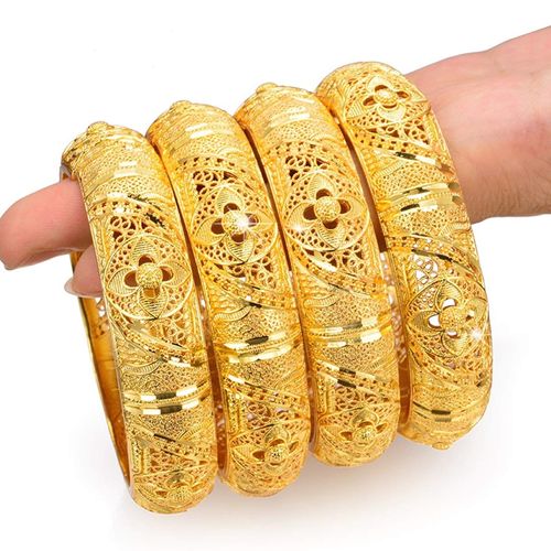 Gold Bangles for Women Indian African Wedding Bracelets 18K Gold Plated Ethiopian Bridal Jewelry