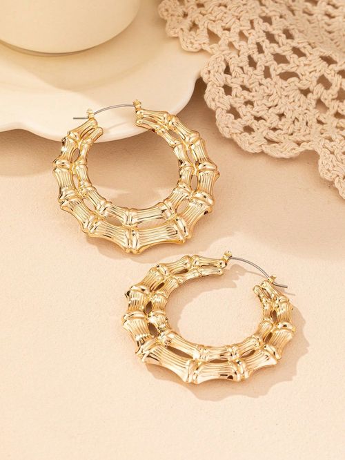 Casting Triangle Bamboo Hoop Earrings for Women Super Large Hollow Gold Silver Plated 80s 90s Oversized Geometric Statement Earrings Costume Jewelry Punk Hip Hop Rapper Style