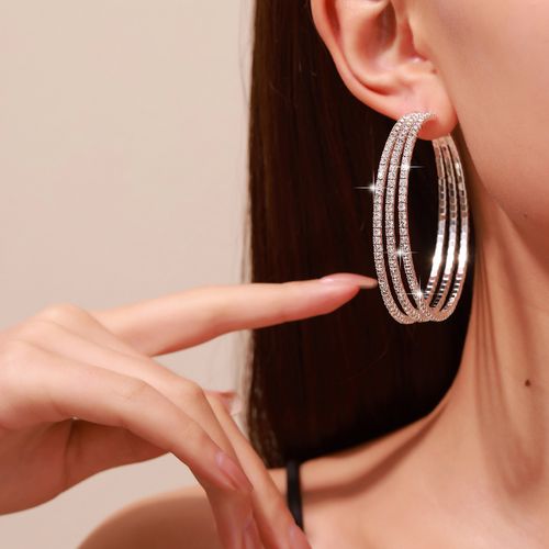 Dainty Circle Crystal Dangle Earrings Rhinestone Hoop Earrings Chic Large Earraings for Women