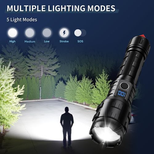 K Kasonic Rechargeable LED Flashlight, USB Portable Flashlight with Zoom, 3000mAh Emergency Flashlight, Camping Flashlight Ideal for Hiking and Dog Walking Energy Class A+++