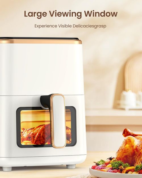 Air Fryer, Large 7-Quart Capacity, Nonstick Made without PFAS, Touchscreen Display, 8-in-1 (Air Fry, Roast, Broil, Bake, Reheat, Keep Warm, Pizza, Dehydrate), Dishwasher Safe, White