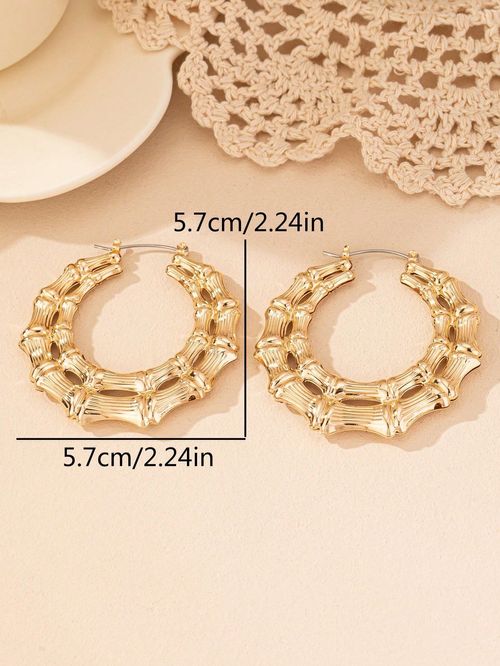 Casting Triangle Bamboo Hoop Earrings for Women Super Large Hollow Gold Silver Plated 80s 90s Oversized Geometric Statement Earrings Costume Jewelry Punk Hip Hop Rapper Style