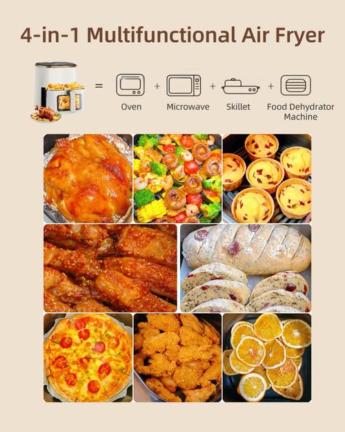 Air Fryer, Large 7-Quart Capacity, Nonstick Made without PFAS, Touchscreen Display, 8-in-1 (Air Fry, Roast, Broil, Bake, Reheat, Keep Warm, Pizza, Dehydrate), Dishwasher Safe, White