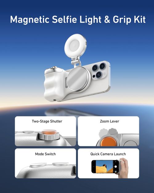 TELESIN Fun Shot Magnetic Phone Camera DSLR Style Shutter Grip for iPhone Android with Detachable Wireless Shutter Button  - Comfort Ergonomic Camera Grip Handle Holder