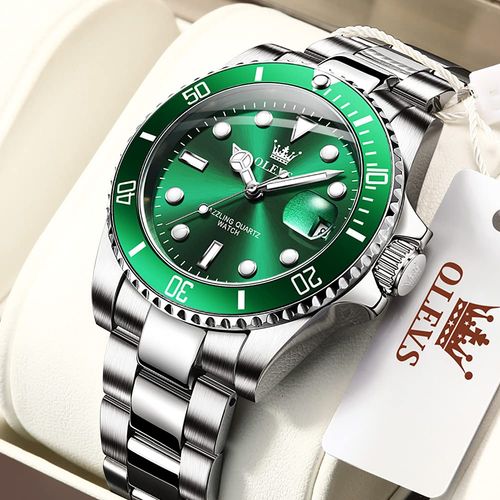 OLEVS Watches for Men Classic with Date Business Dress Luxury Big Face GreenBlackBlue Waterproof Luminous Mens Wrist Watch Analog Two Tone Stainless Steel Men Watch