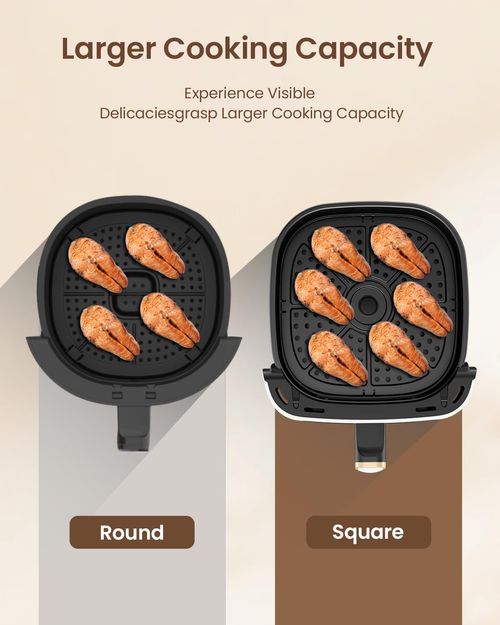 Air Fryer, Large 7-Quart Capacity, Nonstick Made without PFAS, Touchscreen Display, 8-in-1 (Air Fry, Roast, Broil, Bake, Reheat, Keep Warm, Pizza, Dehydrate), Dishwasher Safe, White