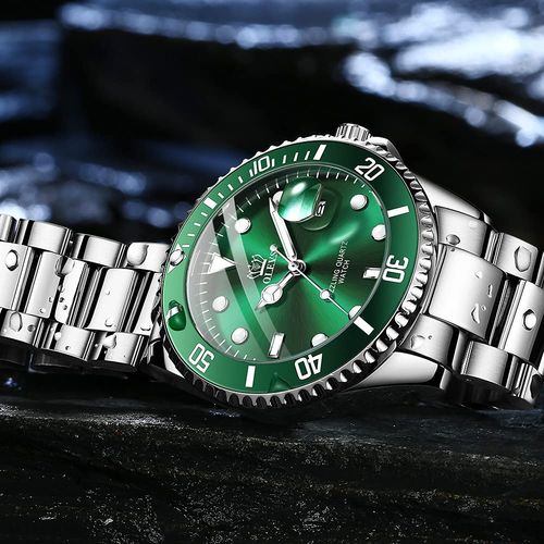 OLEVS Watches for Men Classic with Date Business Dress Luxury Big Face GreenBlackBlue Waterproof Luminous Mens Wrist Watch Analog Two Tone Stainless Steel Men Watch