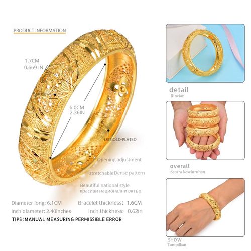 Gold Bangles for Women Indian African Wedding Bracelets 18K Gold Plated Ethiopian Bridal Jewelry