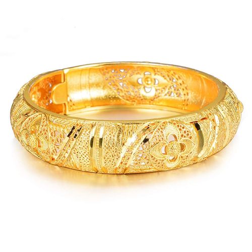 Gold Bangles for Women Indian African Wedding Bracelets 18K Gold Plated Ethiopian Bridal Jewelry
