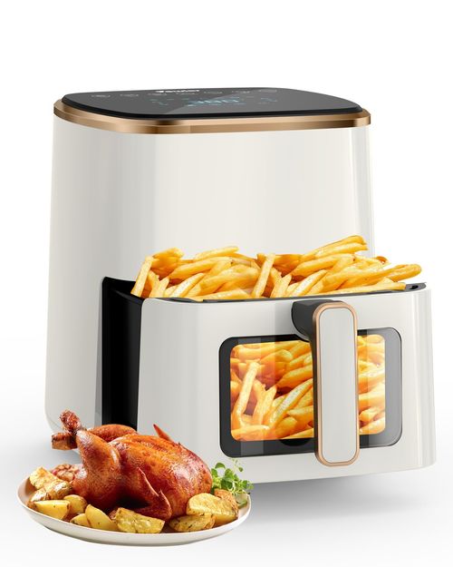 Air Fryer, Large 7-Quart Capacity, Nonstick Made without PFAS, Touchscreen Display, 8-in-1 (Air Fry, Roast, Broil, Bake, Reheat, Keep Warm, Pizza, Dehydrate), Dishwasher Safe, White