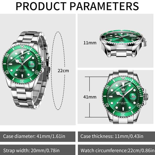 OLEVS Watches for Men Classic with Date Business Dress Luxury Big Face GreenBlackBlue Waterproof Luminous Mens Wrist Watch Analog Two Tone Stainless Steel Men Watch