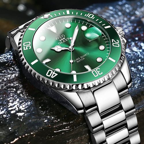 OLEVS Watches for Men Classic with Date Business Dress Luxury Big Face GreenBlackBlue Waterproof Luminous Mens Wrist Watch Analog Two Tone Stainless Steel Men Watch