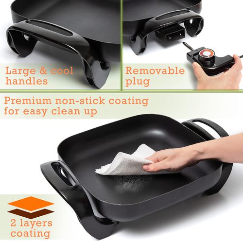 Square Nonstick Electric Skillet With