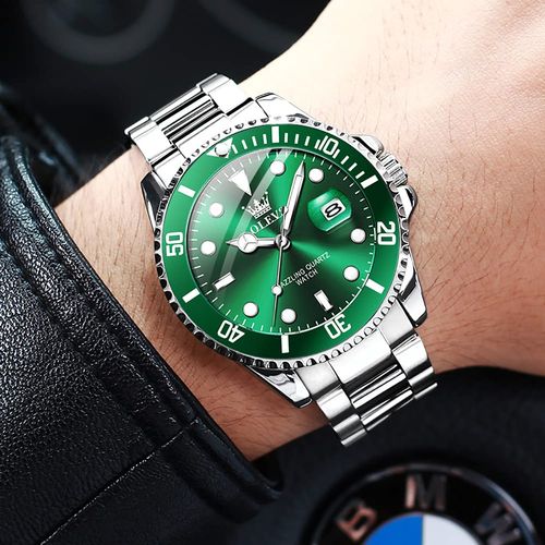 OLEVS Watches for Men Classic with Date Business Dress Luxury Big Face GreenBlackBlue Waterproof Luminous Mens Wrist Watch Analog Two Tone Stainless Steel Men Watch