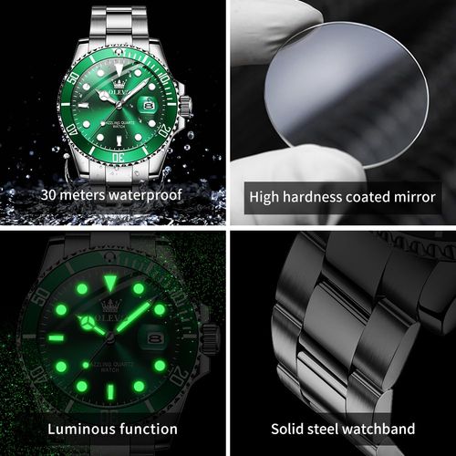 OLEVS Watches for Men Classic with Date Business Dress Luxury Big Face GreenBlackBlue Waterproof Luminous Mens Wrist Watch Analog Two Tone Stainless Steel Men Watch
