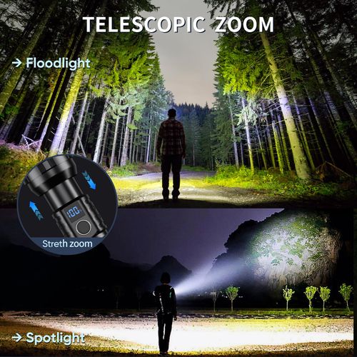 K Kasonic Rechargeable LED Flashlight, USB Portable Flashlight with Zoom, 3000mAh Emergency Flashlight, Camping Flashlight Ideal for Hiking and Dog Walking Energy Class A+++