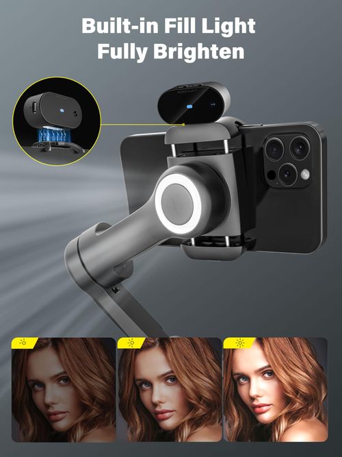 Gimbal Stabilizer for iPhone Phone Stabilizer with Detachable Remote Control, 3-Axis Phone Gimbal for Android & iPhone 16 15 Pro Max, Portable Foldable Ideal for Travel Vlogging