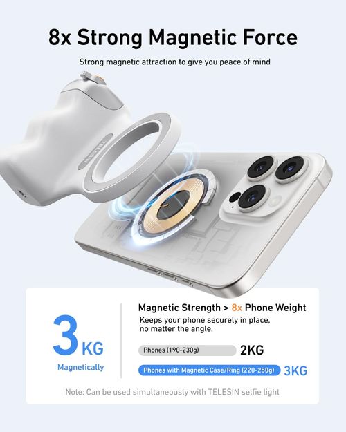 TELESIN Fun Shot Magnetic Phone Camera DSLR Style Shutter Grip for iPhone Android with Detachable Wireless Shutter Button  - Comfort Ergonomic Camera Grip Handle Holder