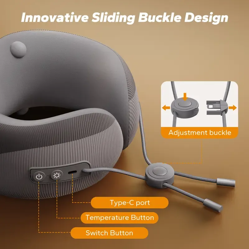 Merach Neck Massage Pillow with Heat — Ergonomic Travel Neck Cushion, Vibration Massager for Deep Relaxation & Comfort, Grey Summervibes