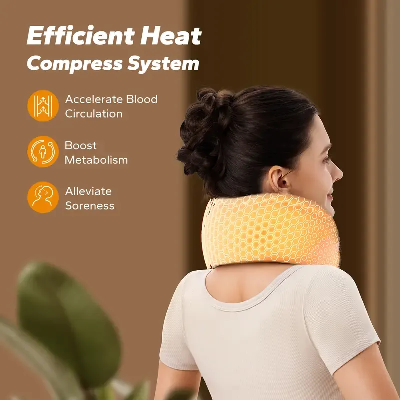 Merach Neck Massage Pillow with Heat — Ergonomic Travel Neck Cushion, Vibration Massager for Deep Relaxation & Comfort, Grey Summervibes