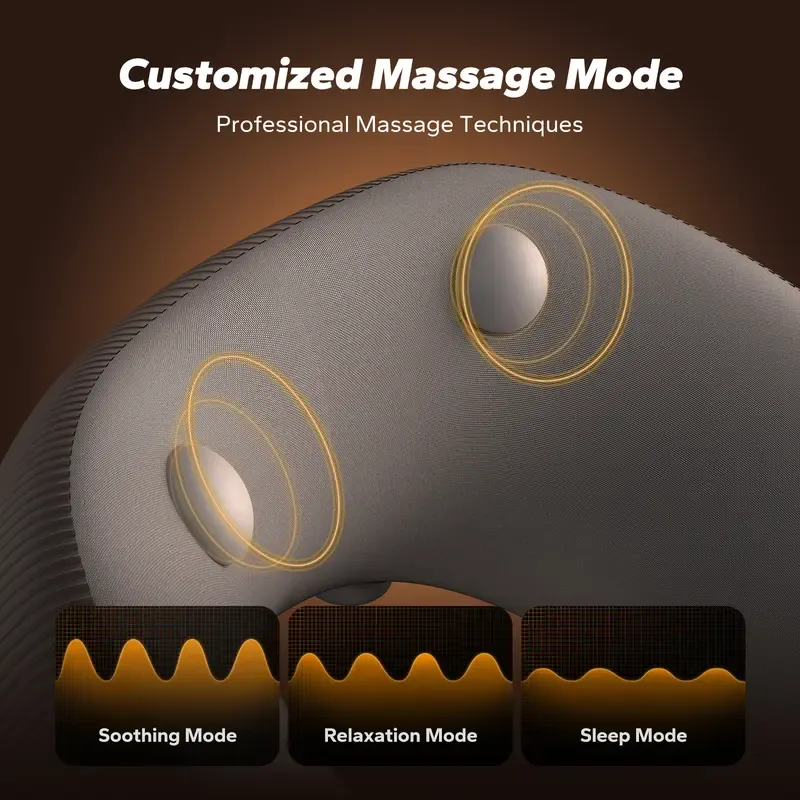 Merach Neck Massage Pillow with Heat — Ergonomic Travel Neck Cushion, Vibration Massager for Deep Relaxation & Comfort, Grey Summervibes
