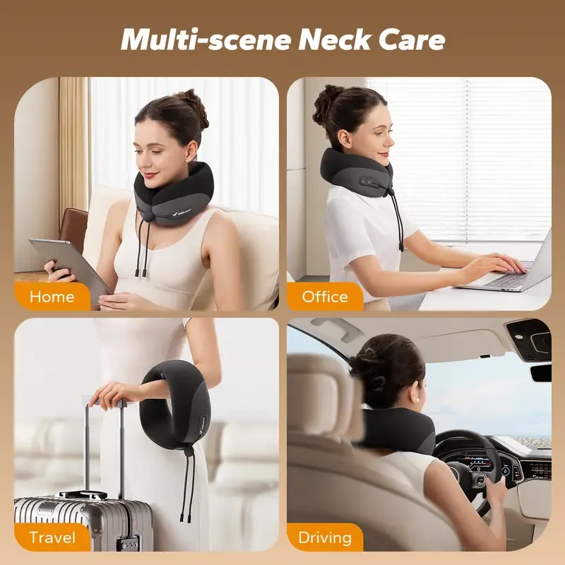 Merach Neck Massage Pillow with Heat — Ergonomic Travel Neck Cushion, Vibration Massager for Deep Relaxation & Comfort, Grey Summervibes