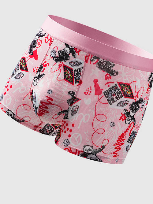 Men's underwear 7A antibacterial crotch ice silk underwear Original Panda trend printed teenage boxers men's underwear