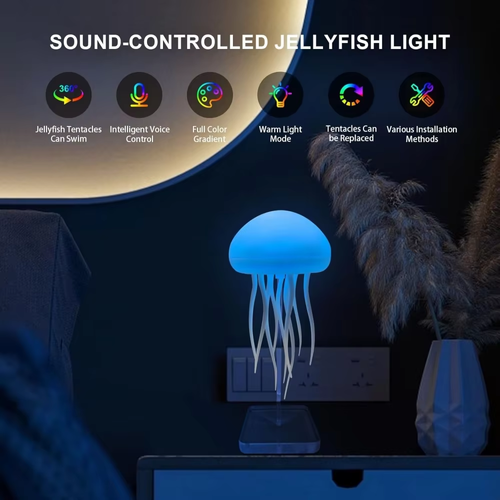 RGB color-changing USB rechargeable LED night light made of ABS material, resembling a jellyfish, a modern small wall-mounted lamp🔮🎵🎵