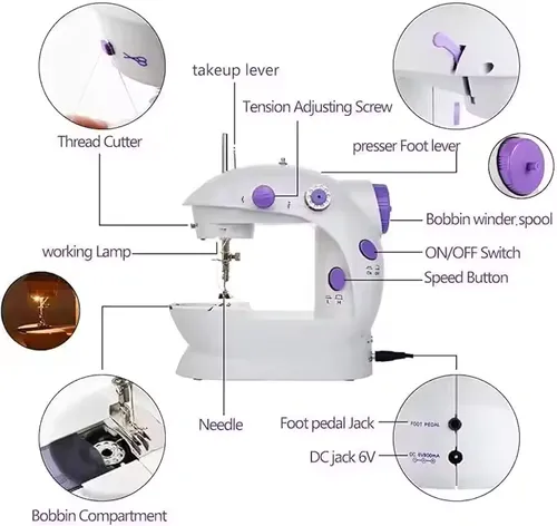 Household Sewing Machine Portable Electric Sewing Machines with Light and Speed Control for Beginner DIY Home Sewing Accessories